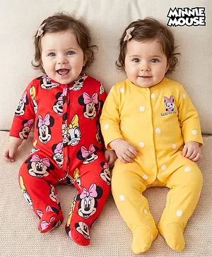 Babyhug Disney Interlock Knit Full
                              Sleeves Sleepsuits With Minnie Mouse
                              Graphics Pack of 2 - Red & Yellow