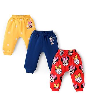 Babyhug Disney Interlock Knit Full Length Diaper Legging with Minnie Mouse Graphics Pack of 3 - Red Navy Blue & Red