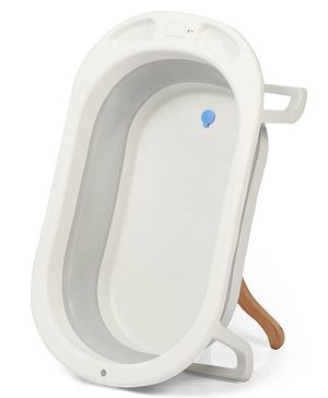 Babyhug Foldable Baby Bath Tub with Drain Plug - Grey| Compact Fold and Travel Friendly| Non-slip Base| Smooth Rounded Edges