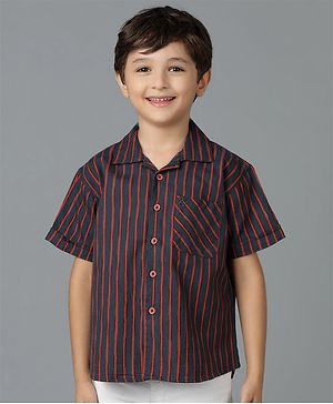 Tales & Stories Cotton Half Sleeves Striped Shirt - Black & Red