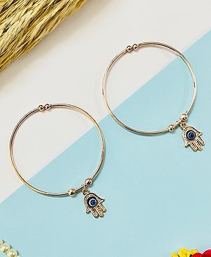 Little Peas Set Of 2 Turkish Hamsa Evil Eye Bracelet Set - Golden