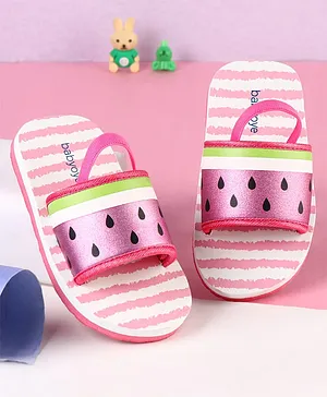 Babyoye Striped Flip Flops with Back Strap -
                      Pink