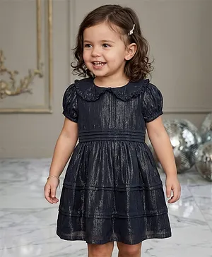 Babyhug Cotton Woven Half Sleeves
                                  Solid Frock With Peter Pan Collar -
                                  Navy Blue