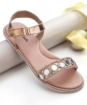 Pine Kids Formal & Party Wear Sandal with Velcro Closer & Mirror Work - Golden