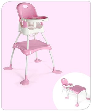 Babyhug Urban 4 in 1 High Chair With 3 Point Safety Harness And Anti-Slip Base - Pink