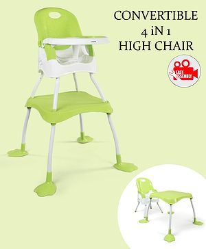 Babyhug Urban 4 in 1 High Chair With 3 Point Safety Harness And Anti-Slip Base - Light Green - 77 x 70 x 110 cm Green