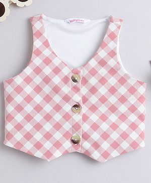 Taffykids Sleeveless Checked Crop Top - Pink & White