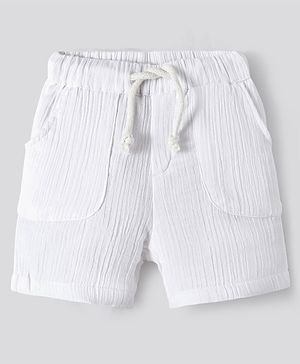 Bonfino 100% Cotton Crinkle Knee Length Double Gauze Pull On Shorts - White