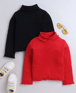 Aww Hunnie Pack Of 2 Cotton Rib Full Sleeves Solid Tees - Black & Red