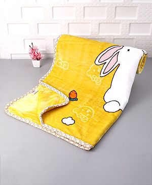 Babyhug Premium Embossed Mink Blanket Rabbit Print - Yellow