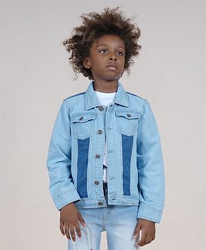 Kiddopanti Full Sleeves Denim Jacket With Contrast Wash Effect - Light Blue
