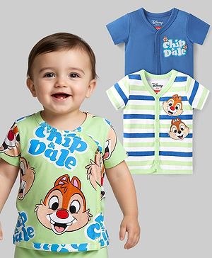 Babyhug Disney Cotton Knit Half Sleeves Jhablas With Chip N Dale Graphics Pack of 3 - Blue & Green