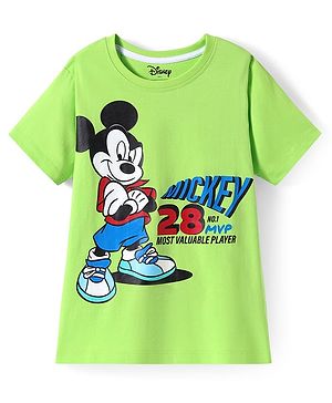 Pine kids Disney Single Jersey Knit Half Sleeves T-Shirt with Mickey Mouse Front & Back Graphics - Limegreen