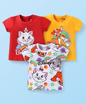 Babyhug Disney Single Jersey Knit Half Sleeves T-Shirts with Disney Character Graphics Pack of 3 - Red Yellow & White