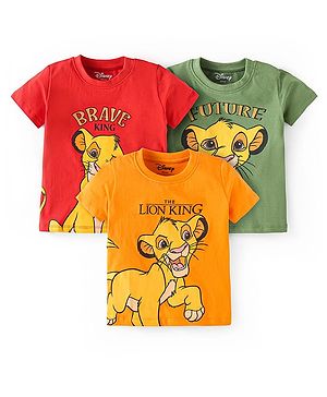 Babyhug Disney Single Jersey Knit Half Sleeves T-Shirts with Lion KIngs Graphics Pack of 3 - Red Yellow & Green