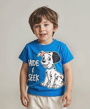 Babyhug Disney Single Jersey Knit Half Sleeves T-Shirt with 101 Dalmatians Front & Back Graphics - Blue