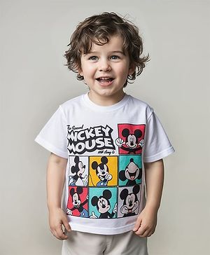 Babyhug Disney Single Jersey Knit Half Sleeves T-Shirt with Mickey Mouse Graphic - White