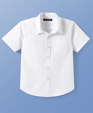 Pine Kids Cotton Woven Half Sleeves Solid Color Shirt - White