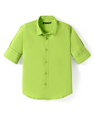 Pine Kids Cotton Woven Full Sleeves Solid Color Shirt - Lime Green
