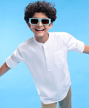 Pine Kids Cotton Woven Full Sleeves  Mandarin Collar Solid Shirt - White