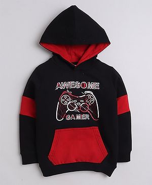 BUMZEE Full Sleeves Game Theme Printed Hooded Sweatshirt - Black