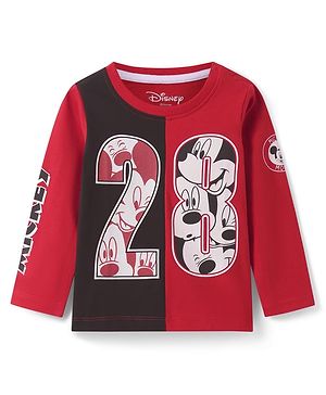 Babyhug Disney Single Jersey Knit Full Sleeves Cut & Sew T-Shirt with Mickey Mouse Print - Red