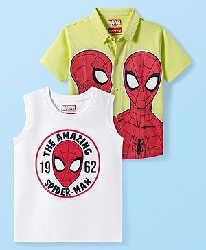 Babyhug Marvel Cotton Knit Half Sleeves Shirt & T-Shirt with Spiderman Graphic - Neon Green