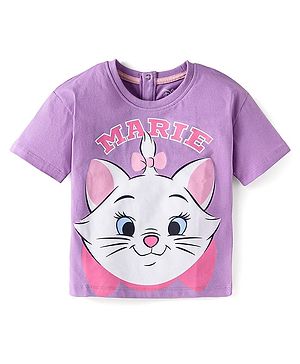 Babyhug Disney Single Jersey Drop Shoulder Half Sleeves T-Shirt with Marie Graphic - Lilac