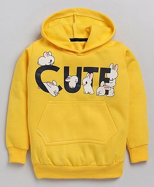 Little Marine Kint Fleece Full Sleeves Cute Printed Hooded Sweatshirt - Yellow