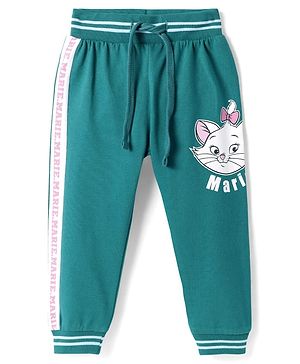 Babyhug Disney Terry Knit Ankle Length Track Pants With Side Tape & Marie Graphic - Dark Green