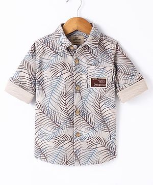 Ruff Cotton Woven Full Sleeves Shirt with Tropical Theme Print - Light Brown