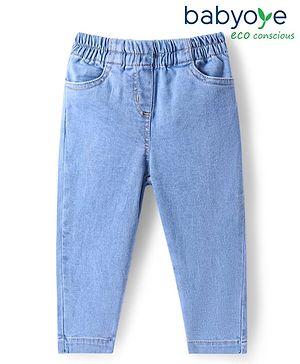 Babyoye Eco Conscious Cotton Lycra Woven Full Length Mid Wash Jeggings - Light Blue