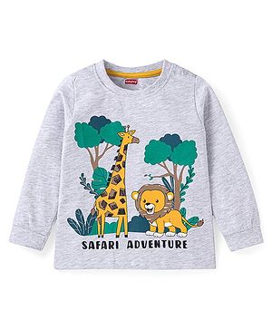 Babyhug Cotton Knit Full Sleeves T-Shirt With Safari Theme Print - Grey
