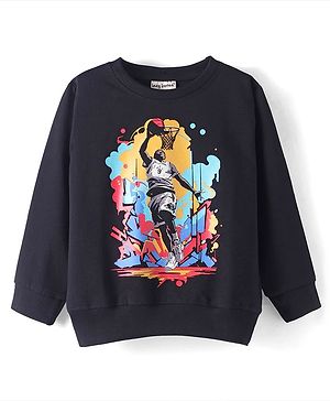 Lazy Bones Looper Knit Full Sleeves T-Shirt with Text Print - Black