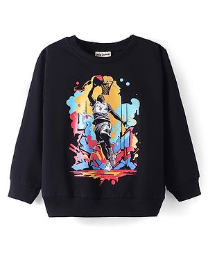 Lazy Bones Looper Knit Full Sleeves T-Shirt With Text Print - Black