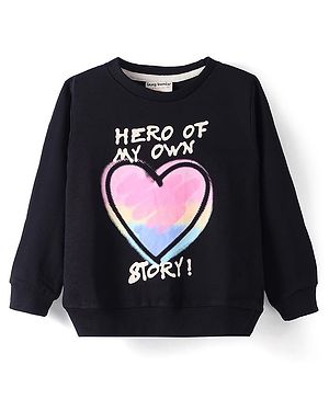 Lazy Bones Looper Knit Full Sleeves T-Shirt With Text Print - Black