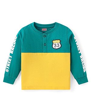 Babyhug Cotton Knit Full Sleeves T-Shirt With Cut & Sew Design - Green & Yellow