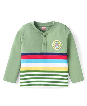 Babyhug Cotton Knit Full Sleeves T-Shirt With Cut & Sew Design - Light Green