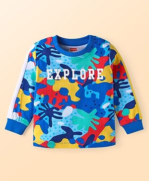 Babyhug Cotton Knit Full Sleeves T-Shirt with Sea Life Theme Print - Blue Yellow & Red