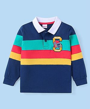 Babyhug Cotton Knit Full Sleeves Polo T-Shirt With Text Embroidery - Navy Blue