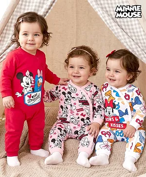 Babyhug Disney Interlock Knit Full
                              Sleeves Rompers With Minnie Mouse Graphics
                              Pack of 3 - Red White & Pink