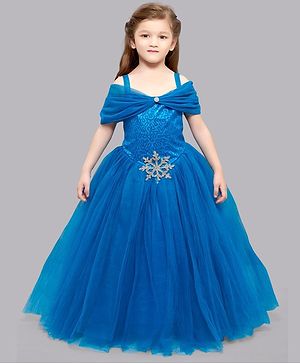 PinkChick Cold Shoulders Sequins Embellished & Snow Flake Applique Detailed Gown - Blue