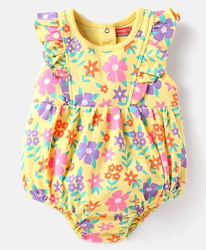 Babyoye 100% Cotton Knit Frill
                              Sleeves Onesie Floral Print - Yellow