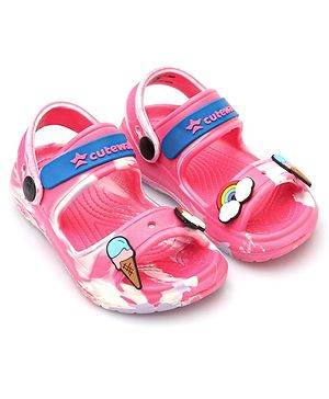 Cute Walk by Babyhug Clogs with Backsrtap Ice Cream & Rainbow Applique - Pink
