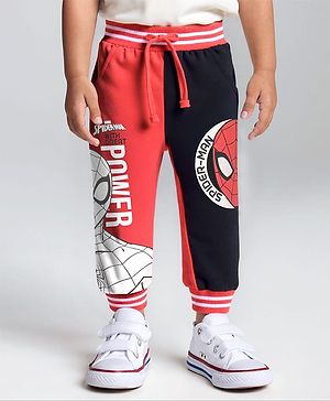 Babyhug Marvel Full Length Cut & Sew Lounge Pant with Spider Man Graphics - Red & Black