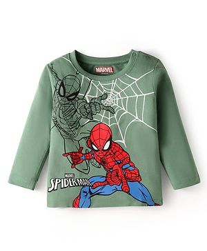 Babyhug Marvel Cotton Knit Full Sleeves T-Shirt with Spider Man Graphic - Green