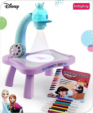 Babyhug  Disney Premium Frozen Adventure Small Tracing Projector Set Battery Operated Projector Table with Slides for Learning and Painting with Projector Lamp & Music - Purple & Light Blue