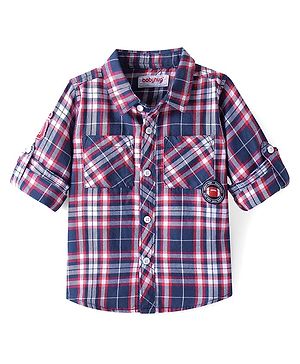 Babyhug Cotton Knit Full Sleeves Checkered Shirt - Navy Blue