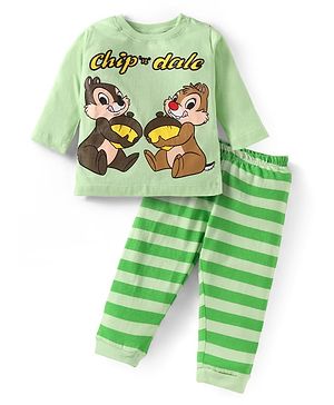 Babyhug Disney Single Jersey Knit Full Sleeves Night Suit With Chip N Dale Graphics - Light Green