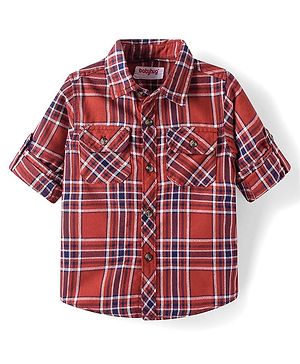 Babyhug Cotton Woven Full Sleeves Checkered Shirt - Rust Orange